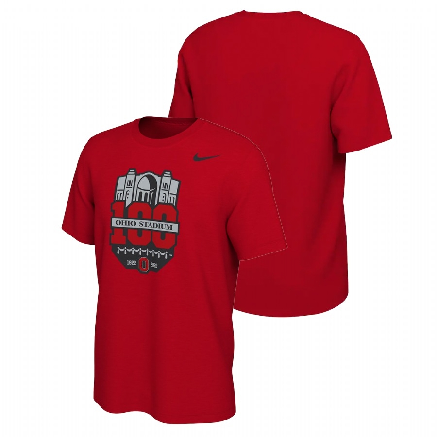Ohio State Buckeyes Men's NCAA Scarlet 100th Year Stadium Anniversary College Football T-Shirt GCV2449MJ